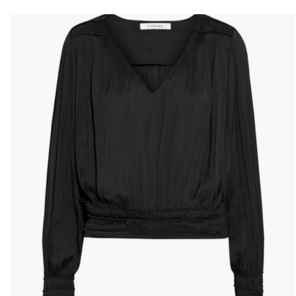 FRAME Shirred plissé crepe de chine blouse